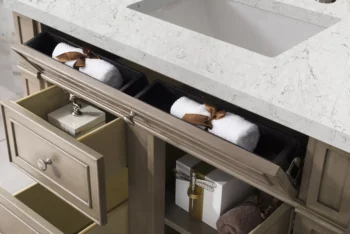 Bristol 36" Single Vanity, Whitewashed Walnut w/ 3 CM Eternal Jasmine Pearl Quartz Top - Image 4