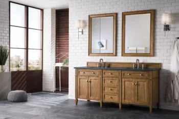 Brittany 72" Double Vanity, Saddle Brown w/ 3 CM Charcoal Soapstone Quartz Top - Image 3