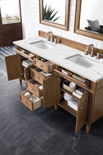 Brittany 72" Double Vanity, Saddle Brown w/ 3 CM Ethereal Noctis Quartz Top - Image 4