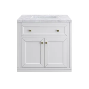 Chicago 30″ Single Vanity, Glossy White w/ 3 CM Carrara Marble Top