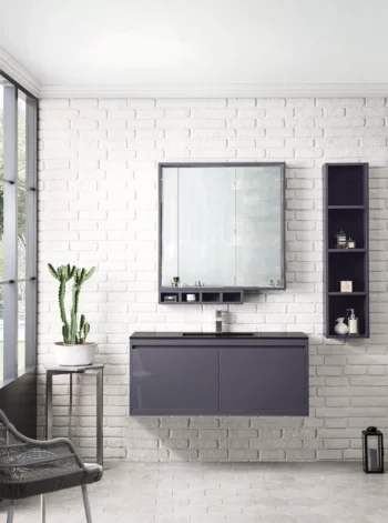 Milan 47.3" Single Vanity, Modern Gray Glossy w/ Charcoal Black Composite Stone Top - Image 2