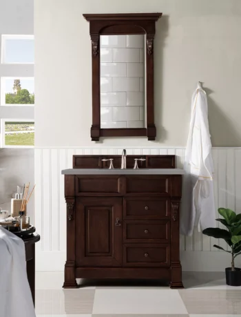 Brookfield 36" Single Vanity, Burnished Mahogany w/ 3 CM Grey Expo Top - Image 2