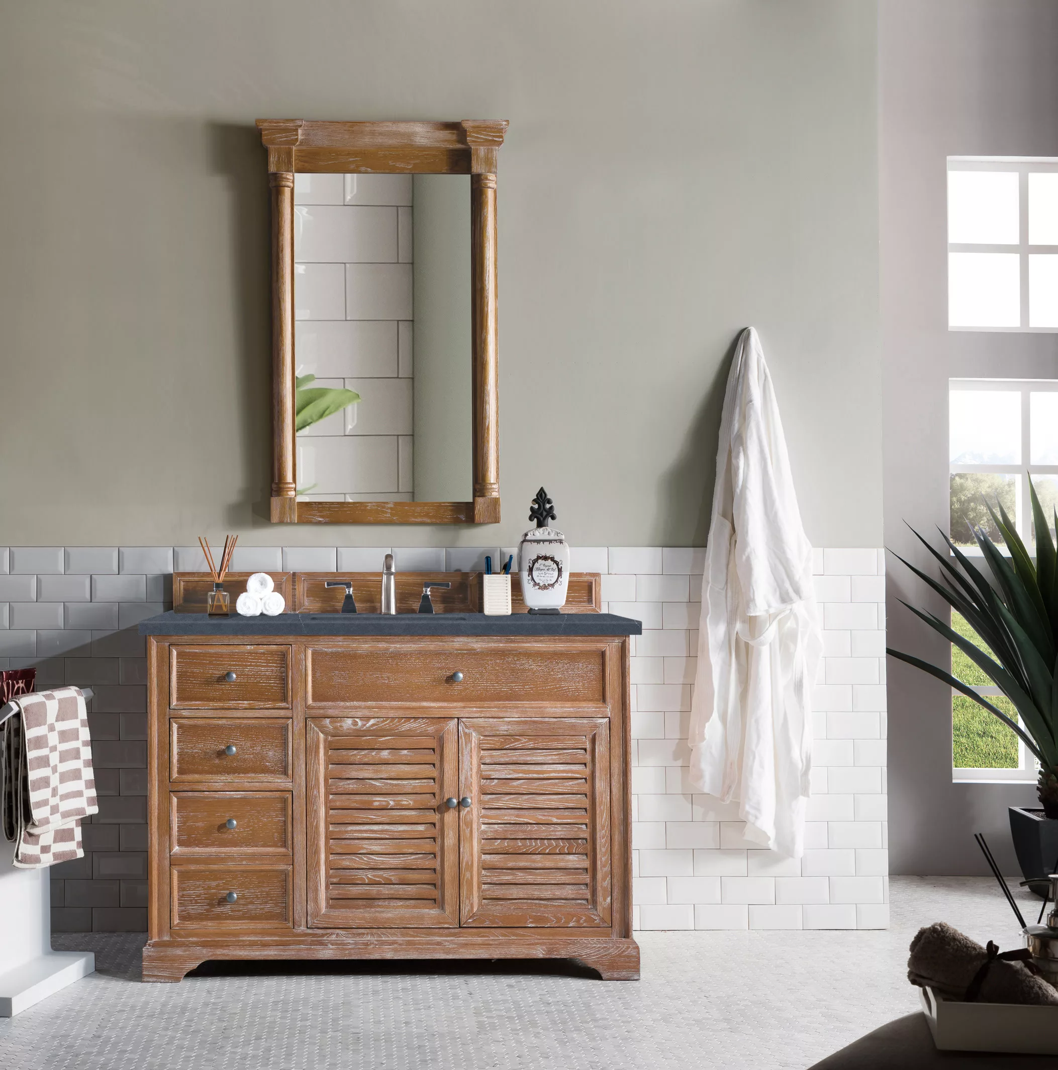 Savannah 48" Single Vanity, Driftwood w/ 3 CM Charcoal Soapstone Quartz Top - Image 2