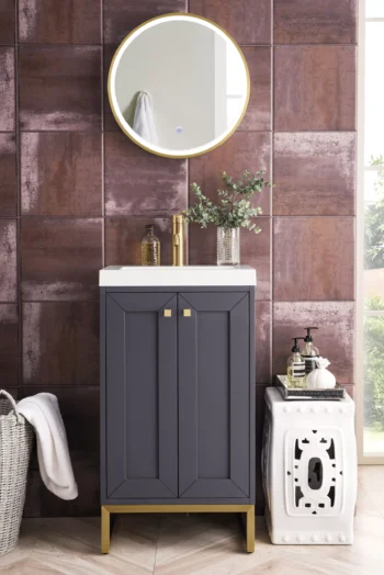 Chianti 20" Single Vanity, Mineral Gray, Radiant Gold, w/ White Glossy Composite Stone Top - Image 2