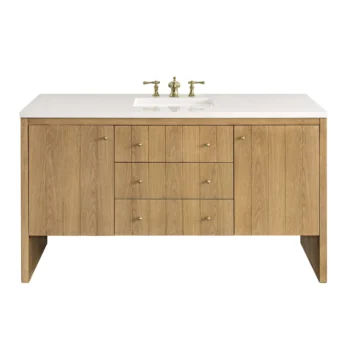 Hudson 60" Single Vanity, Light Natural Oak w/ 3 CM White Zeus Top - Image 2