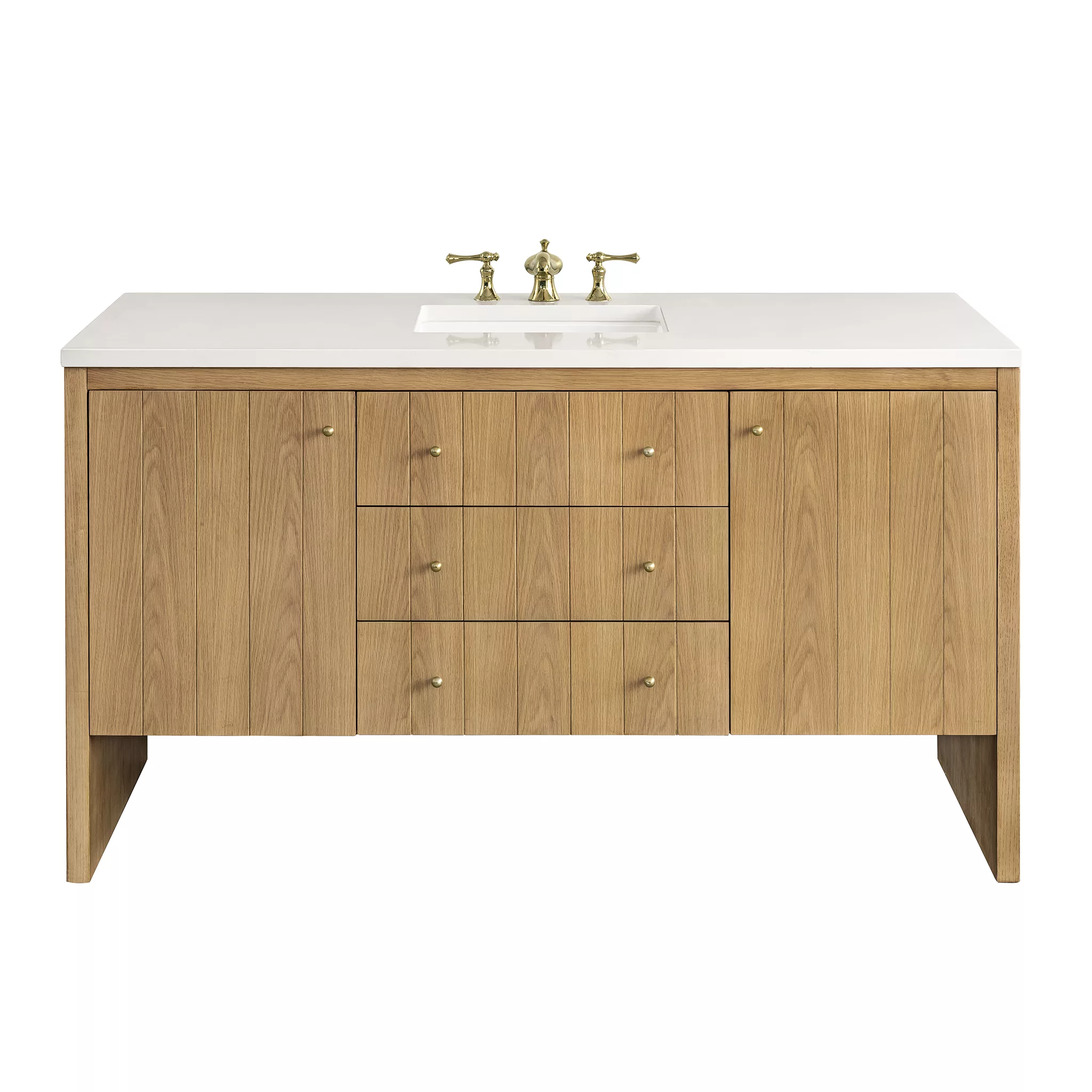 Hudson 60" Single Vanity, Light Natural Oak w/ 3 CM White Zeus Top - Image 2