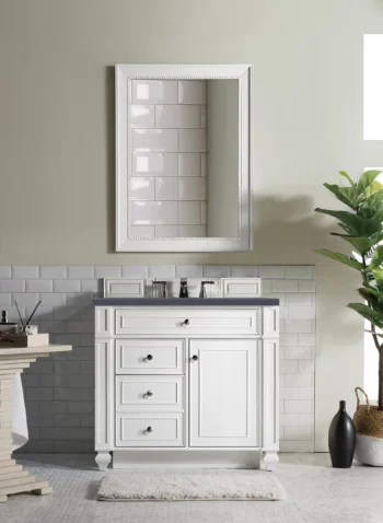 Bristol 36" Single Vanity, Bright White w/ 3 CM Charcoal Soapstone Quartz Top - Image 2
