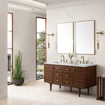 Amberly 60" Double Vanity, Mid-Century Walnut w/ 3 CM Ethereal Noctis Top - Image 5