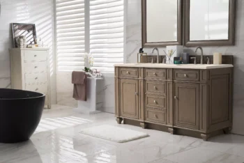 Bristol 60" Double Vanity, Whitewashed Walnut w/ 3 CM Eternal Marfil Quartz Top - Image 3