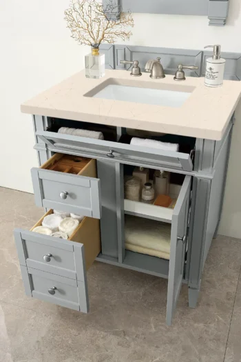 Brittany 30" Single Vanity, Urban Gray, w/ 3 CM Eternal Marfil Quartz Top - Image 4