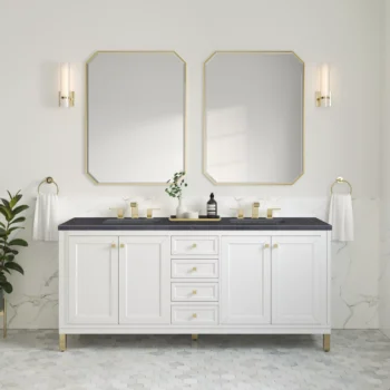 Chicago 72" Double Vanity, Glossy White w/ 3 CM Charcoal Soapstone Top - Image 2