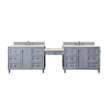 Copper Cove Encore 122" Double Vanity Set, Silver Gray w/ 3 CM Eternal Marfil Quartz Top