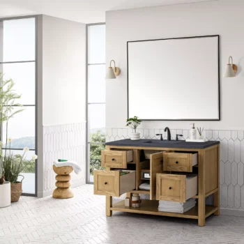 Breckenridge 48" Single Vanity, Light Natural Oak w/ 3 CM Charcoal Soapstone Top - Image 4