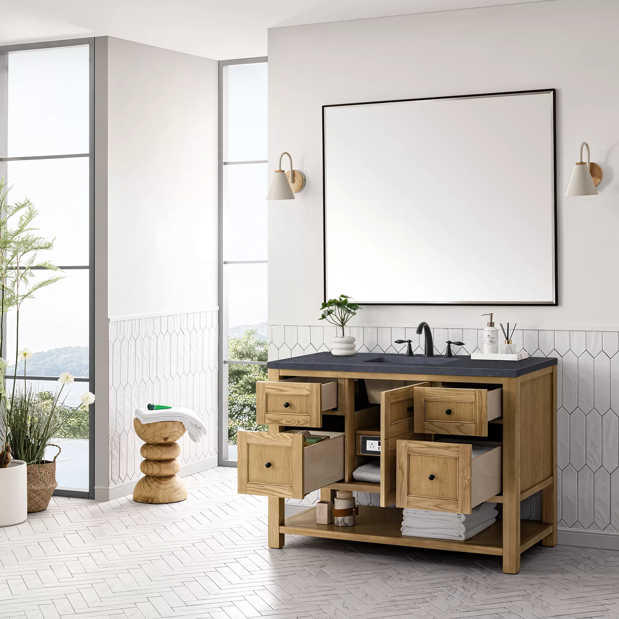 Breckenridge 48" Single Vanity, Light Natural Oak w/ 3 CM Charcoal Soapstone Top - Image 4