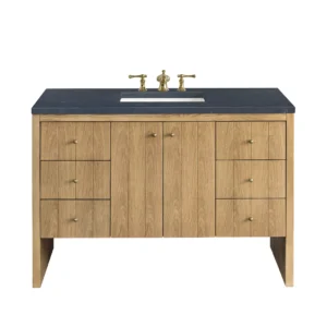 Hudson 48″ Single Vanity, Light Natural Oak w/ 3 CM Charcoal Soapstone Top