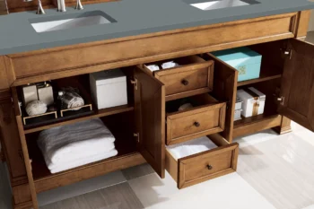 Brookfield 72" Double Vanity, Country Oak w/ 3 CM Cala Blue Top - Image 7