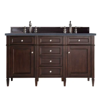 Brittany 60" Double Vanity, Burnished Mahogany w/ 3 CM Charcoal Soapstone Quartz Top
