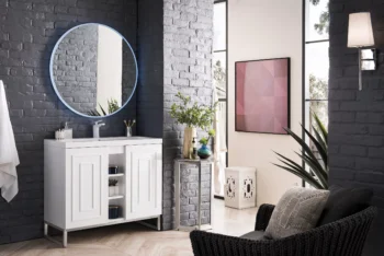 Alicante 39.5" Single Vanity, Glossy White, Brushed Nickel w/ White Glossy Composite Stone Top - Image 3