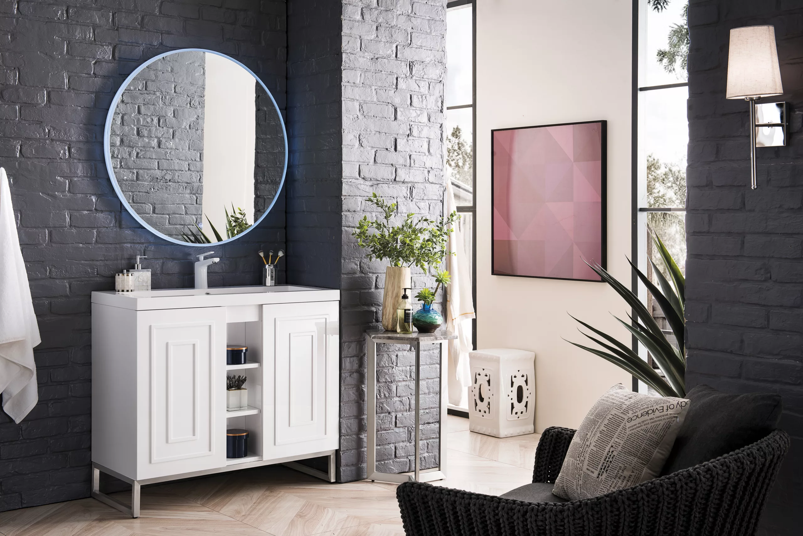Alicante 39.5" Single Vanity, Glossy White, Brushed Nickel w/ White Glossy Composite Stone Top - Image 3