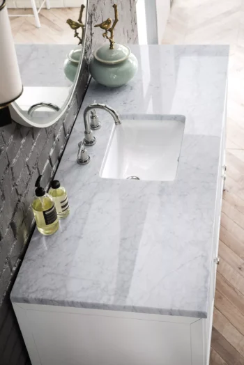 Athens 60" Single Vanity, Glossy White w/ 3 CM Carrara White Top - Image 4