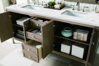 Chicago 72" Double Vanity, Whitewashed Walnut w/ 3 CM Ethereal Noctis Quartz Top - Image 6