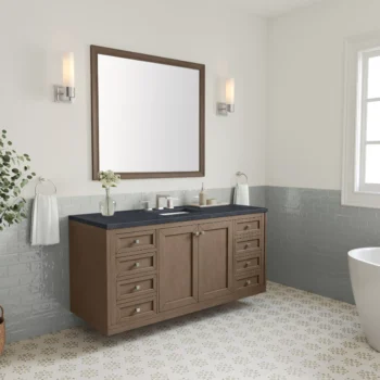 Chicago 60" Single Vanity, Whitewashed Walnut w/ 3 CM Charcoal Soapstone Quartz Top - Image 5