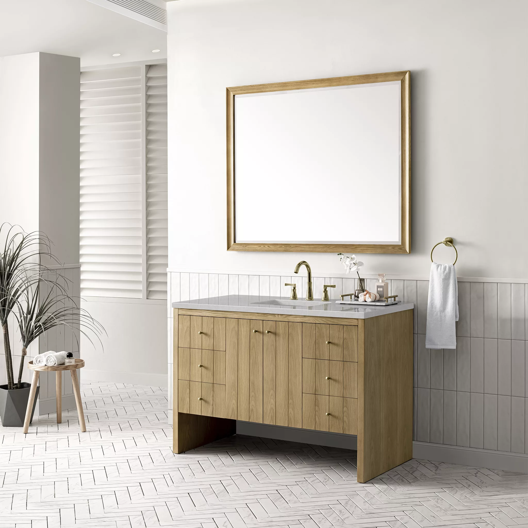 Hudson 48" Single Vanity, Light Natural Oak w/ 3 CM Eternal Serena Top - Image 3
