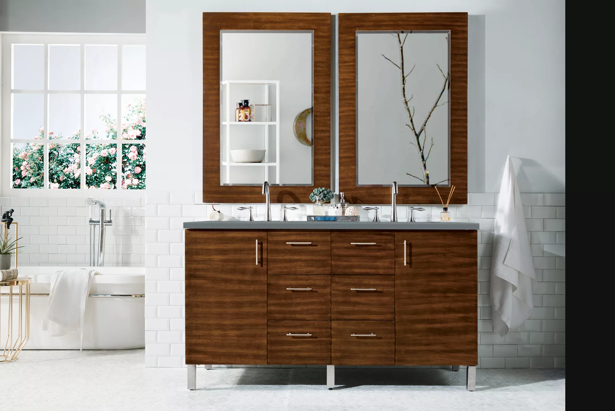 Metropolitan 60" Double Vanity, American Walnut w/ 3 CM Cala Blue Top - Image 2