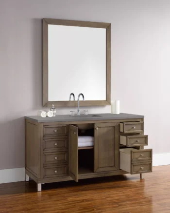 Chicago 60" Single Vanity, Whitewashed Walnut w/ 3 CM Grey Expo Quartz Top - Image 6