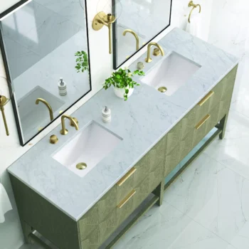 Emmeline 72" Double Vanity, Pebble Oak w/ 3 CM Carrara Marble Top - Image 5