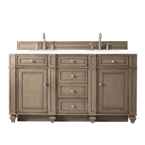 Bristol 60″ Double Vanity, Whitewashed Walnut w/ 3 CM White Zeus Quartz Top