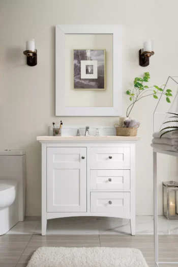Palisades 36" Single Vanity, Bright White w/ 3 CM Eternal Marfil Quartz Top - Image 2