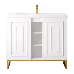 Alicante 39.5″ Single Vanity, Glossy White, Radiant Gold w/ White Glossy Composite Stone Top
