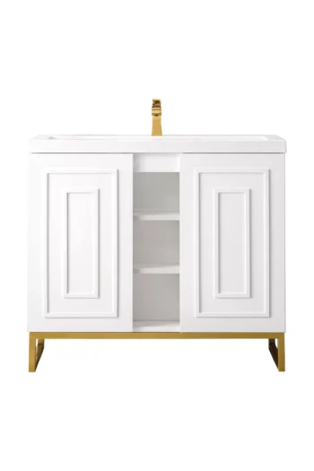 Alicante 39.5" Single Vanity, Glossy White, Radiant Gold w/ White Glossy Composite Stone Top
