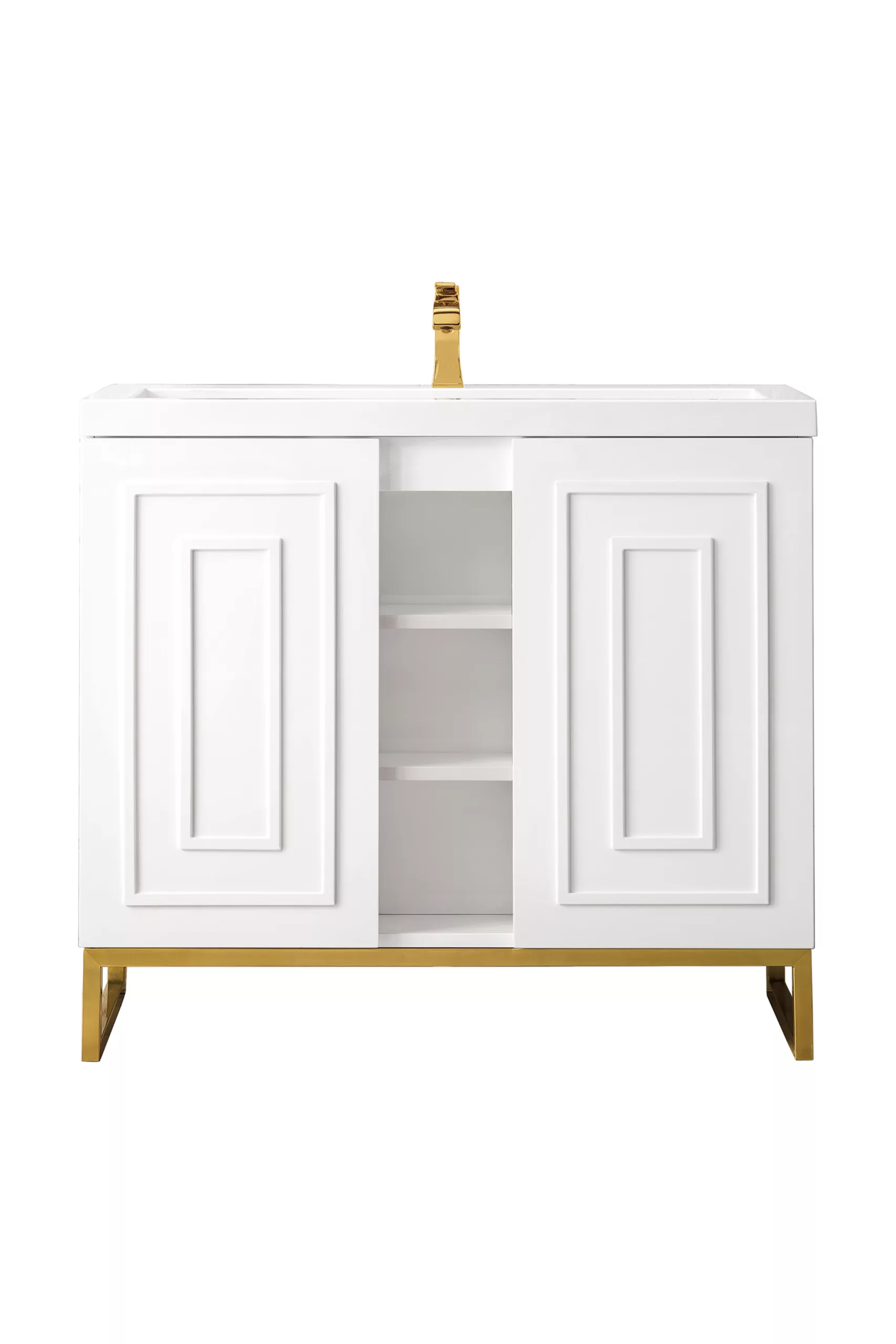 Alicante 39.5" Single Vanity, Glossy White, Radiant Gold w/ White Glossy Composite Stone Top