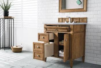 Brittany 30" Single Vanity, Saddle Brown w/ 3 CM Carrara Marble Top - Image 4
