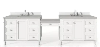 Copper Cove Encore 122" Double Vanity Set, Bright White w/ 3 CM Eternal Serena Quartz Top