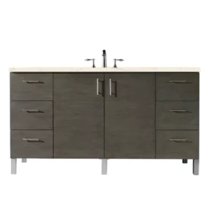 Metropolitan 60″ Single Vanity, Silver Oak w/ 3 CM Eternal Marfil Quartz Top