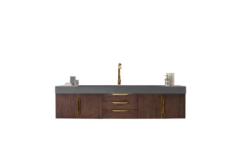 Mercer Island 72" Single Vanity, Coffee Oak, Radiant Gold w/ Dusk Grey Glossy Composite Stone Top