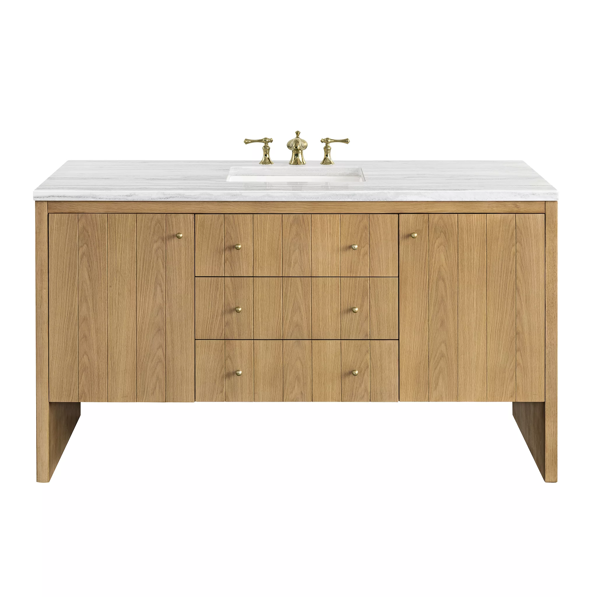 Hudson 60" Single Vanity, Light Natural Oak w/ 3 CM Arctic Fall Top - Image 2