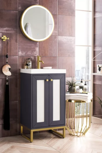 Chianti 20" Single Vanity, Mineral Gray, Radiant Gold, w/ White Glossy Composite Stone Top - Image 4
