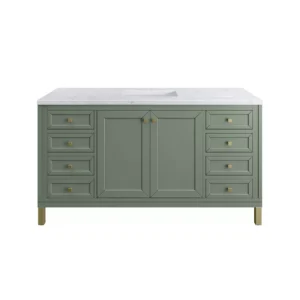 Chicago 60″ Single Vanity, Smokey Celadon w/ 3 CM Carrara Marble Top