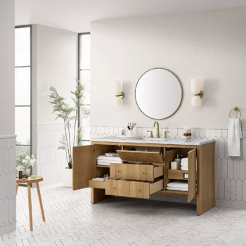 Hudson 60" Single Vanity, Light Natural Oak w/ 3 CM Ethereal Noctis Top - Image 4