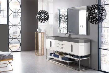 Columbia 72" Single Vanity, Glossy White w/ Dusk Grey Glossy Composite Stone Top - Image 2