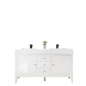 Linear 59″ Double Vanity, Glossy White w/ Glossy White Composite Stone Top