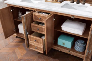 Providence 72" Double Vanity, Driftwood w/ 3 CM Arctic Fall Solid Surface Top - Image 4
