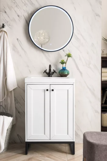 Chianti 24" Single Vanity, Glossy White, Matte Black, w/ White Glossy Composite Stone Top - Image 3