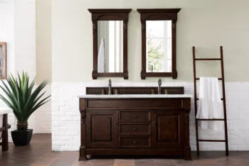 Brookfield 60" Double Vanity, Burnished Mahogany w/ 3 CM Ethereal Noctis Quartz Top - Image 2