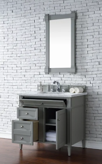 Brittany 36" Single Vanity, Urban Gray w/ 3 CM Carrara Marble Top - Image 4