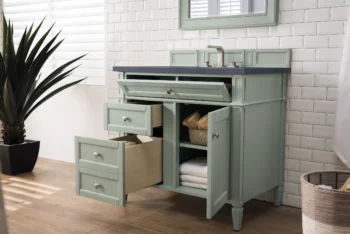 Brittany 36" Single Vanity, Sage Green w/ 3 CM Charcoal Soapstone Quartz Top - Image 4